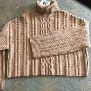 Open Edit Pullover Knit Sweater NWT Lg Mocha Tan crop Oversized Sweater